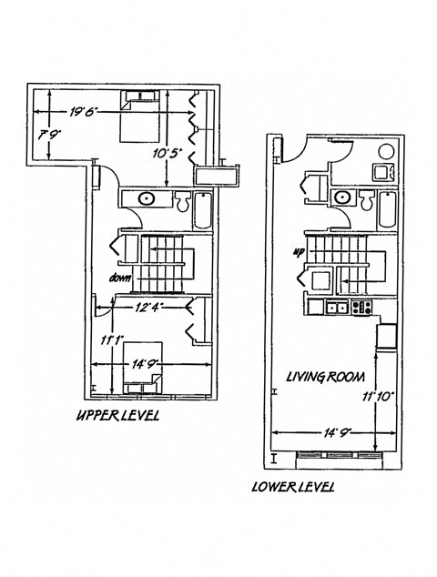 Floor plan for 2 beds, 2 baths, 1048 sqft